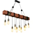 Veľká drevená závesná lampa v štýle Loft s 10 LED žiarovkami a kovaním - 120 cm