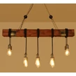 Veľká drevená závesná lampa v štýle Loft s 10 LED žiarovkami a kovaním - 120 cm
