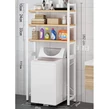 Elite Home® 3-poschodová kovová kúpeľňová polica s drevenými policami nad práčkou s horným plnením, biela - 182 cm