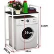 Elite Home® pevná kovová kúpeľňová polička s drevenou policou nad práčkou, biela - 110 cm