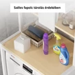 Elite Home® 2-úrovňová pevná kovová kúpeľňová polica s drevenými policami nad práčku, biela - 152 cm