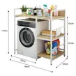 Obraz 3/4 - Elite Home® 3-úrovňová pevná kovová kúpeľňová polička s drevenými policami nad práčku, biela - výška 110 cm