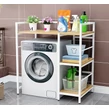 Elite Home® 3-úrovňová pevná kovová kúpeľňová polica s drevenými policami nad práčku, čierna - výška 110 cm