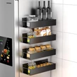 Elite Home® magnetická kovová polica, kuchynský úložný systém pre chladničku, mikrovlnnú rúru, práčku, 4 ks, čierna