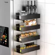 Obraz 1/6 - Elite Home® magnetická kovová polica, kuchynský úložný systém pre chladničku, mikrovlnnú rúru, práčku, 4 ks, čierna