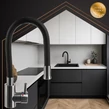 Flexibilný stojací kuchynský batériový kohútik s 360° flexibilnou silikónovou hadicou, nastaviteľnou výškou výtoku, INOX batériou a perlátorom