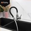 Flexibilný stojací kuchynský batériový kohútik s 360° flexibilnou silikónovou hadicou, nastaviteľnou výškou výtoku, INOX batériou a perlátorom