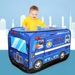 Obraz 1/6 - Detský stan na hranie so vzorom policajného auta, textilný nosič, 112x70x75 cm, modrý