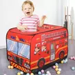 Obraz 1/7 - Detský stan na hranie s dizajnom hasičského auta, textilný nosič, 112x70x75 cm, červený
