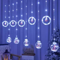 Vianočná LED svetelná reťaz s guľami, obrúčkami, Mikuláš, studená biela, 3m