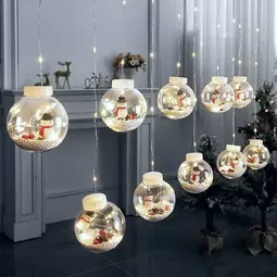 Vianočná LED svetelná reťaz s guľami, figúrky snehuliakov, studená biela, 3m