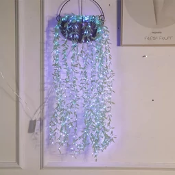2x2 m LED svetelný záves s malými zelenými lístkami, 8 programov, modrý, programovateľný