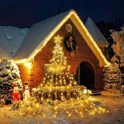 Vianočný  sveteľný vodopád s hviezdou, 8 programový, 360 LED, teplá biela