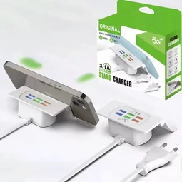 USB rýchlonabíjacia stanica so 6 zásuvkami a držiakom na telefón, 3,1A