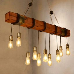 Veľké drevené závesné svietidlo v štýle Loft s 10 LED žiarovkami a príslušenstvom