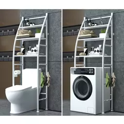 3-stupňový kovový kúpeľňový policový systém nad práčku, biela - 166 cm (plachta)