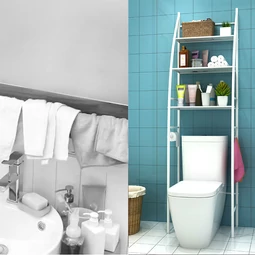3-úrovňový kovový policový systém, úložný, nad WC, 163 cm, biela (plachta)