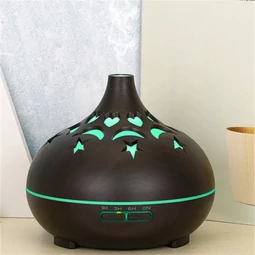 Aromaterapeutický odparovač s efektom dreva, ultrazvukový zvlhčovač vzduchu, difuzér vône s diaľkovým ovládaním - v tvare cibule, tmavý vzor