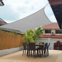 Slnečná plachta - tienenie na terasu, balkón a záhradný štvorec 3x3 m v grafitovo sivej farbe - pevný materiál HDPE