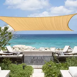 Slnečná plachta - tienenie na terasu, balkón a záhradný štvorec 5x5 m v pieskovej farbe - polyester (vodeodolný)