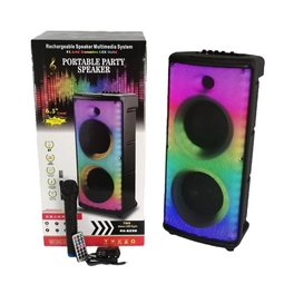 Bluetooth karaoke reproduktor napájaný batériou s mikrofónom, diaľkovým ovládaním a LED svetlami