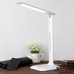 Stolná LED lampa s nastaviteľným jasom a napájacím adaptérom, biela