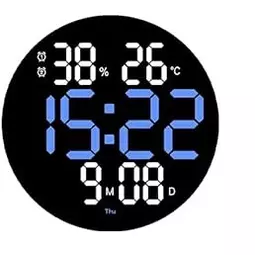 Digitálne nástenné hodiny na batérie, čierne s modrým číselným displejom