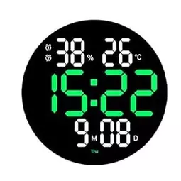 Digitálne nástenné hodiny na batérie, čierne so zeleným číselným displejom