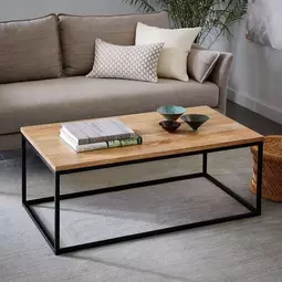 Elite Home® Elegantný minimalistický konferenčný stolík s čiernym kovovým rámom a dubovou doskou