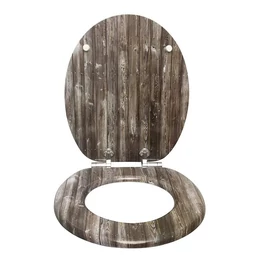 WC sedadlo Elite Home® MDF s funkciou proti kondenzácii, pomaly sa zatvárajúci poklop, kovové pánty, efekt hnedého dreveného prkna