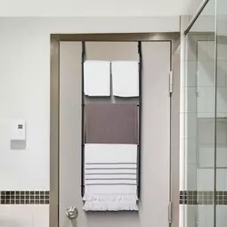 Elite Home® vešiak na uteráky do kúpeľne na dvere, sušiak na bielizeň, 4-stupňový kovový rebrík, matná čierna