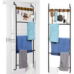 Elite Home® 5-úrovňová kovová kúpeľňová polica, vešiak na uteráky s 5 vešiakmi, zavesenie na dvere