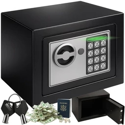 Domáci trezor s elektronickým kombinovaným zámkom, upevňovacími skrutkami a dvoma kľúčmi