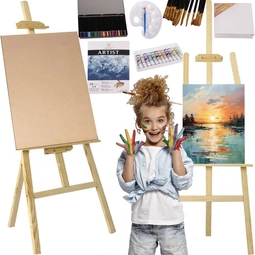 Súprava na maľovanie pre deti, so stojanom, štetcom, súpravou farieb a ceruziek, paletou, 3 plátnami