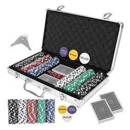 Pokerová súprava v hliníkovom kufríku s 300 žetónmi, 2 balíčkami kariet a ďalším príslušenstvom