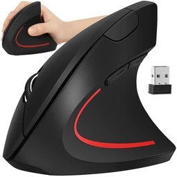 Bezdrôtová stojaca myš, ergonomická, šetrná k zápästiu, vertikálna myš pre počítače, univerzálna, USB 2,4 GHz, čierna