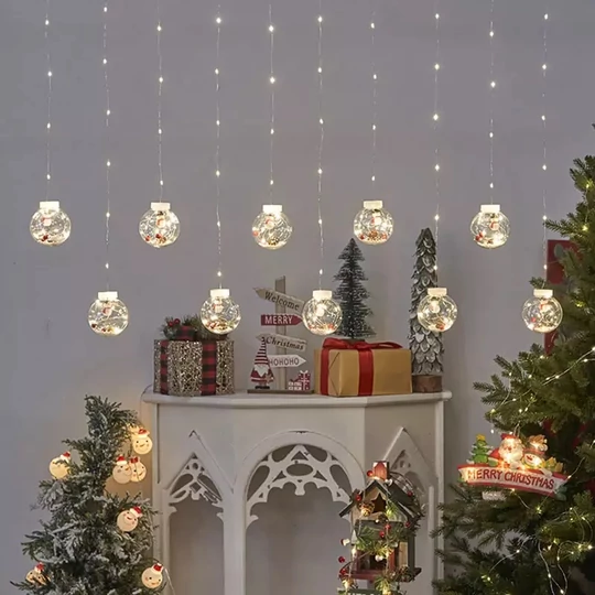 Vianočná LED svetelná reťaz s guľami, figúrky snehuliakov, studená biela, 3m
