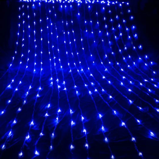 Svetelný záves LED 3x2,8 m, 8 programov, vnútorný a vonkajší, nastaviteľný - modrý