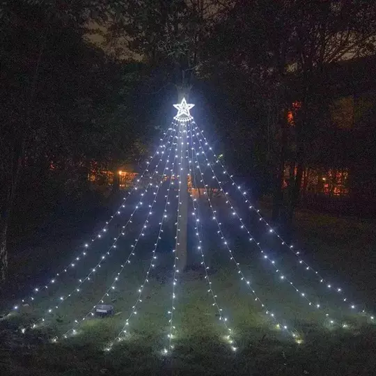 Vianočný  sveteľný vodopád s hviezdou, 8 programový, 360 LED, studená biela