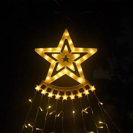 Vianočný  sveteľný vodopád s hviezdou, 8 programový, 360 LED, teplá biela