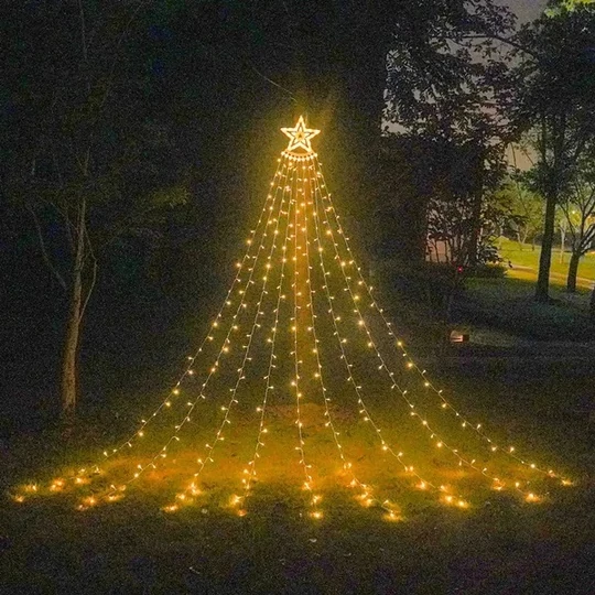 Vianočný  sveteľný vodopád s hviezdou, 8 programový, 360 LED, teplá biela