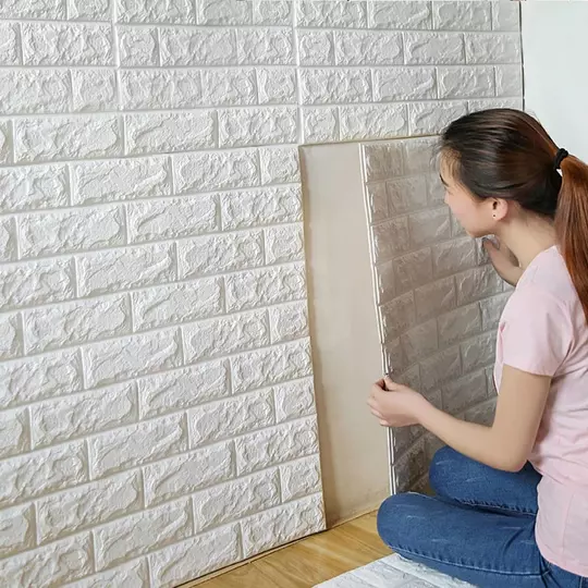Samolepiaca nálepka na stenu s 3D dekorom s tehlovým efektom, biela tapeta 70x77x0,6 cm