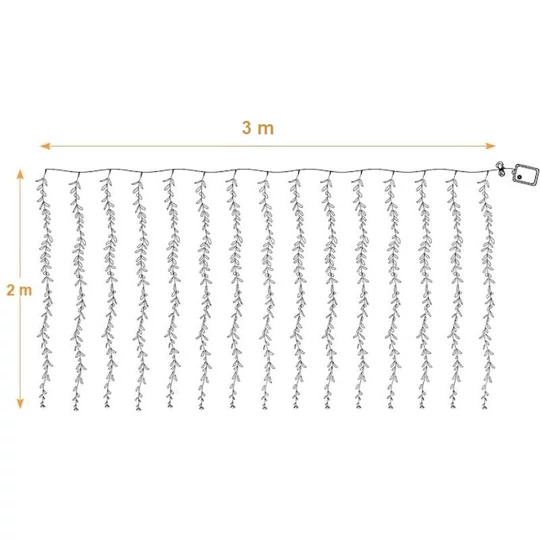 3x2 metre LED svetelná clona s malými zelenými lístkami, 8 programov, modrá, programovateľná