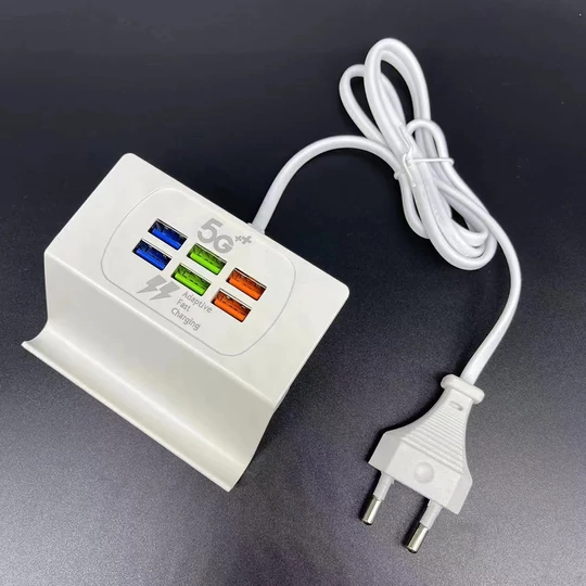 USB rýchlonabíjacia stanica so 6 zásuvkami a držiakom na telefón, 3,1A