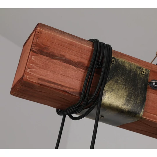 Veľká drevená závesná lampa v štýle Loft s 10 LED žiarovkami a kovaním - 120 cm