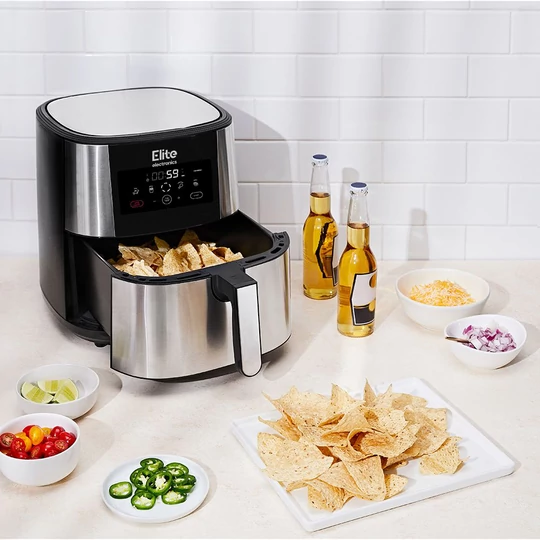 Fritéza Elite® 8 l + kniha receptov, 1800W teplovzdušná fritéza bez oleja s digitálnym displejom, elegantný kryt z nehrdzavejúcej ocele