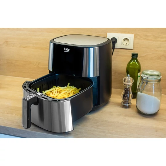 Fritéza Elite® 8 l + kniha receptov, 1800W teplovzdušná fritéza bez oleja s digitálnym displejom, elegantný kryt z nehrdzavejúcej ocele