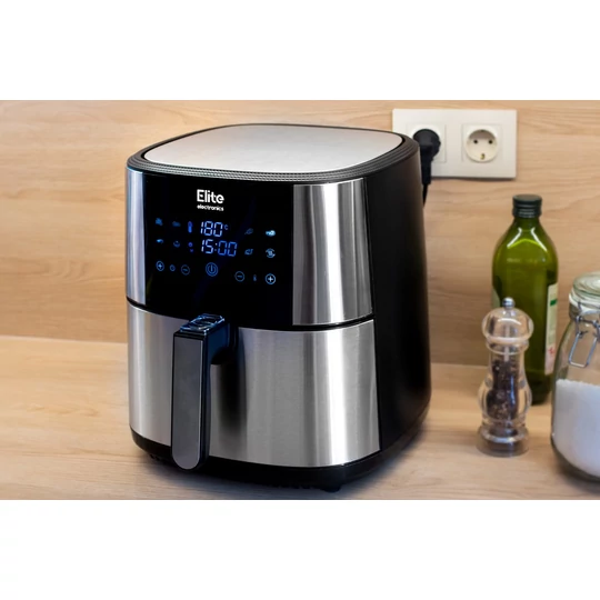 Fritéza Elite® 8 l + kniha receptov, 1800W teplovzdušná fritéza bez oleja s digitálnym displejom, elegantný kryt z nehrdzavejúcej ocele