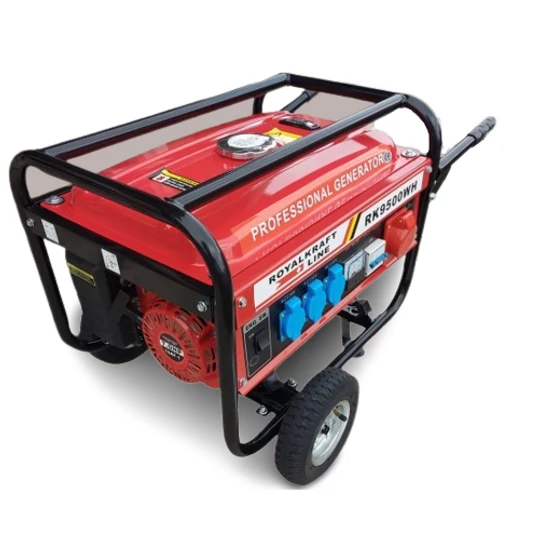 Elektrocentrála RoyalKraft RK9500W s benzínovým motorom, generátor s kolesami, 3-fázový generátor - 6500W
