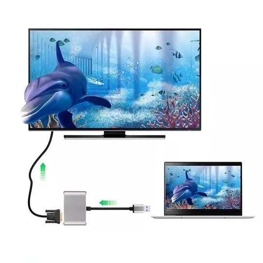 USB2.0 -  prevodový adaptér HDMI/VGA, + 3,5 mm jack konektor